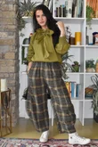 Patrick Plaid Brushed Cotton 7/8 Barrel Pant Olive